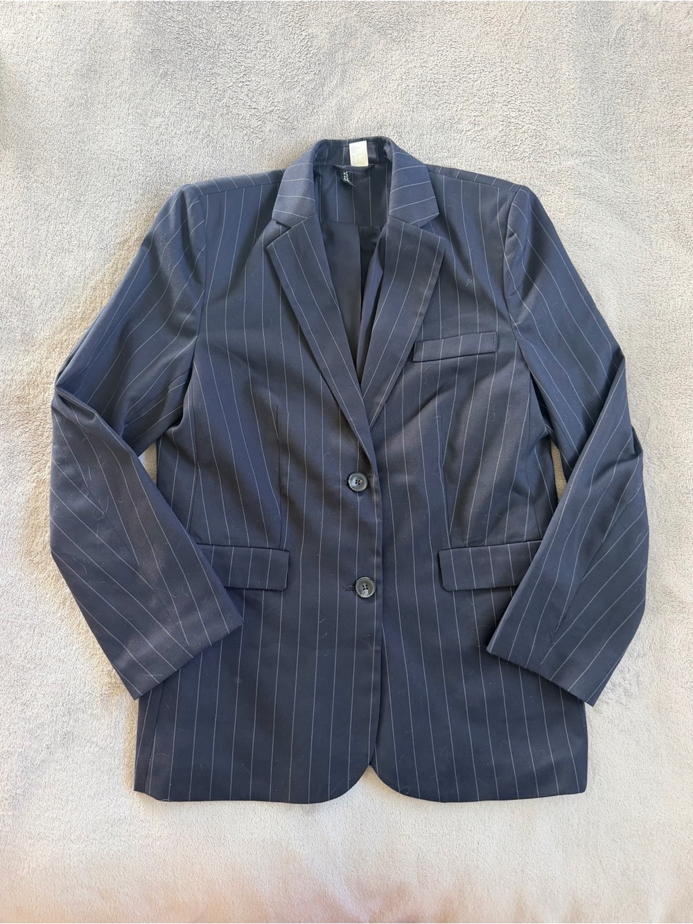 Navy Pinstripe Women's Classic Tailored Jacket Blazer S M